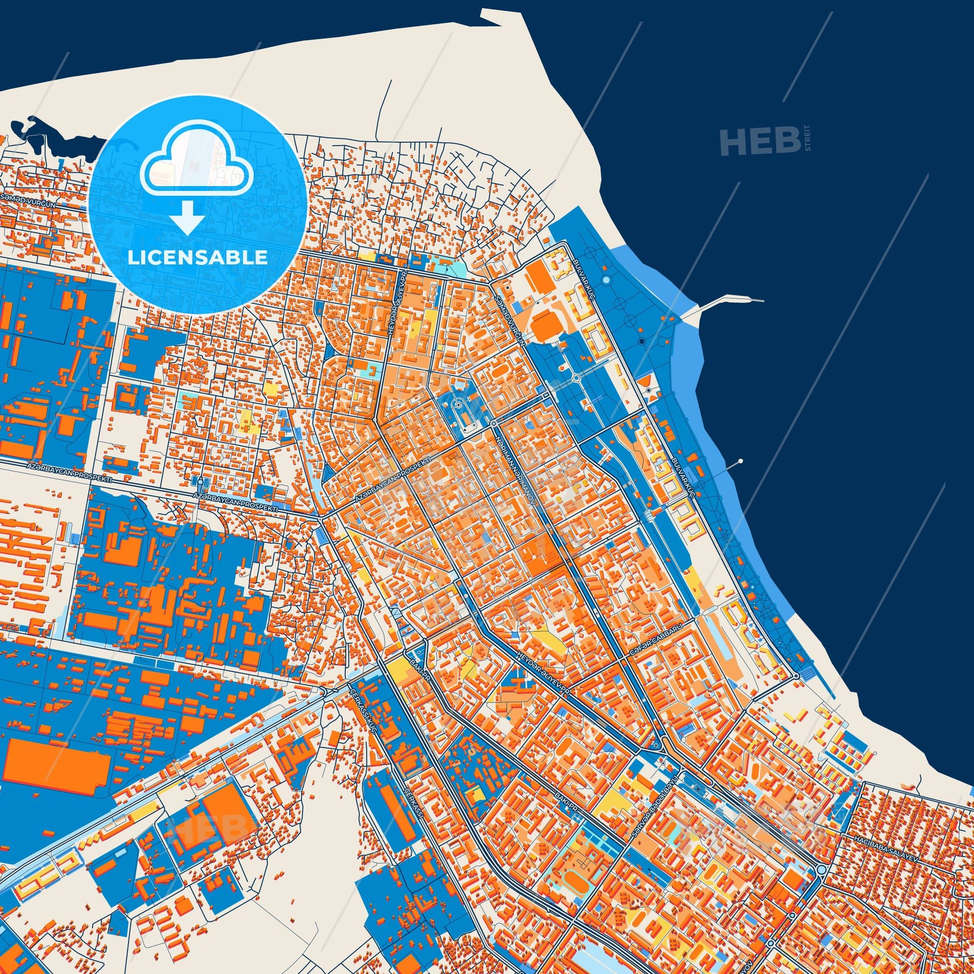 Colorful Sumqayit Street Map with Labels and Buildings