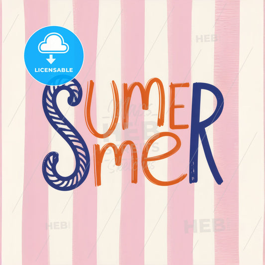 Sun-Kissed Summer: Playful Handwritten Typography Art on Striped Pastel Background
