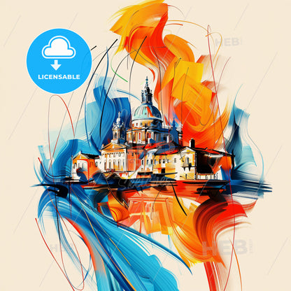 Vibrant Sunderland, England - A Painting Of A Building With A Dome And A Colorful Background