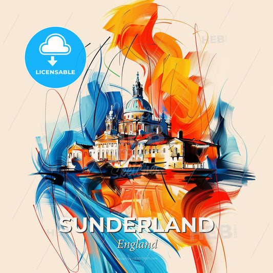 Vibrant Sunderland, England - A Painting Of A Building With A Dome And A Colorful Background - Square format print template