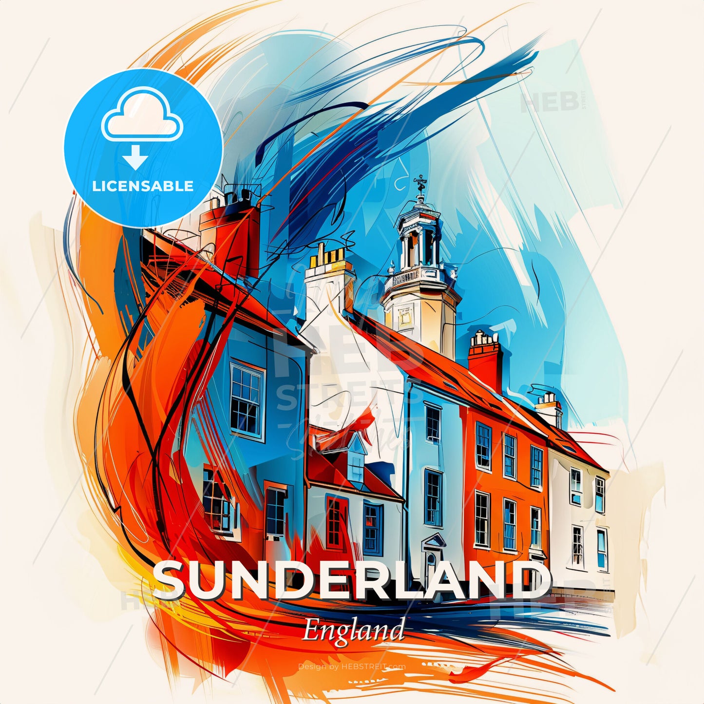 Vibrant Sunderland, England - A Colorful Painting Of Buildings - Square format print template