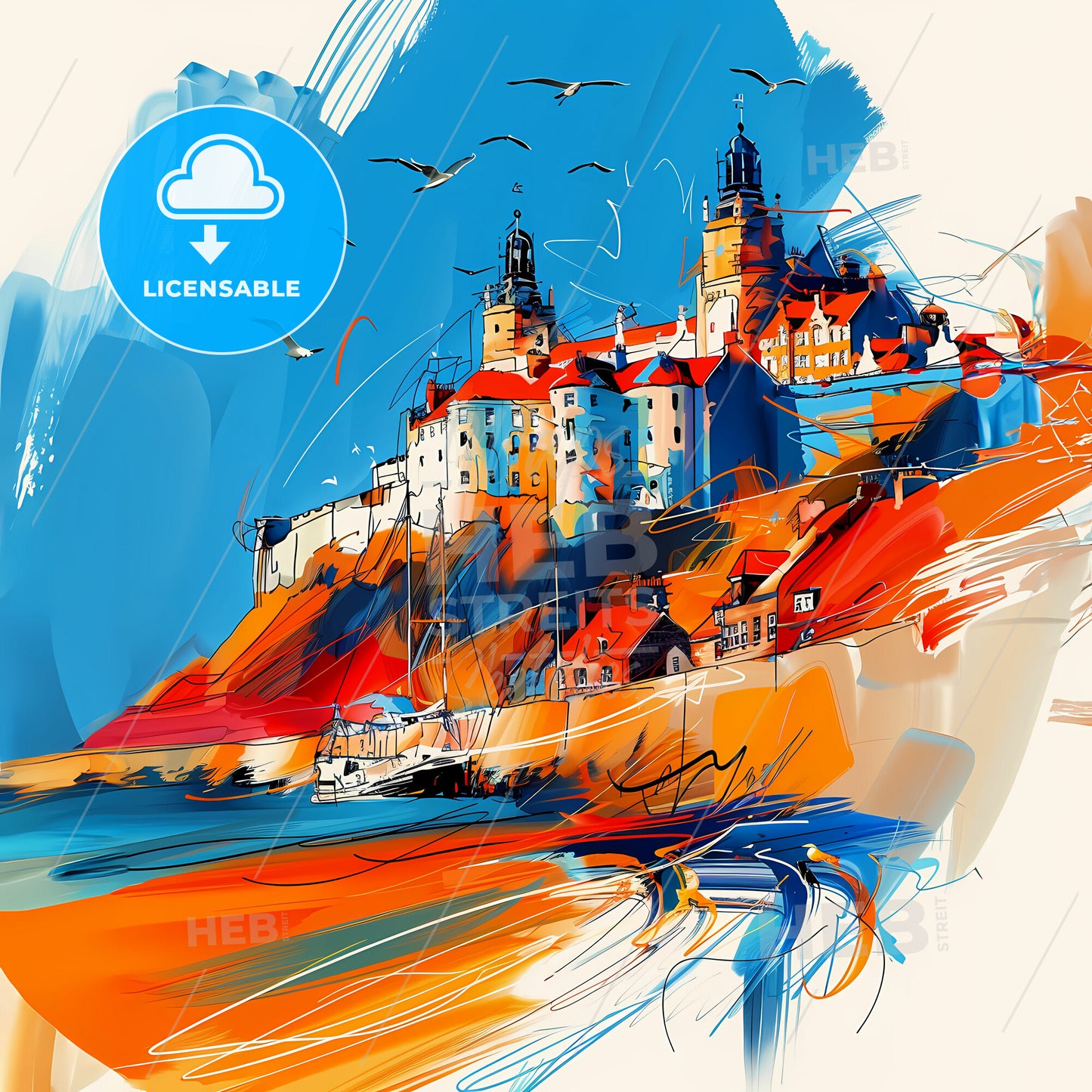 Vibrant Sunderland, England - A Painting Of A Castle On A Hill