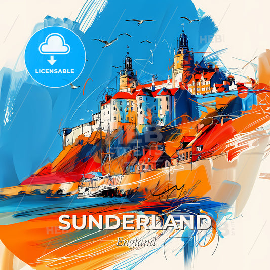 Vibrant Sunderland, England - A Painting Of A Castle On A Hill - Square format print template