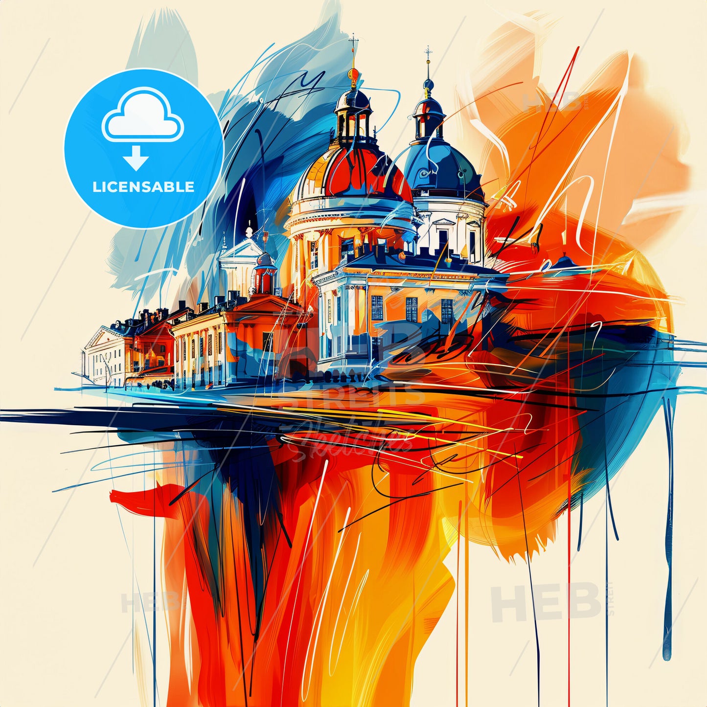 Vibrant Sundsvall, Sweden - A Painting Of A Building With A Dome And A Colorful Background