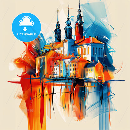 Vibrant Sundsvall, Sweden - A Painting Of A Building With Towers And Towers