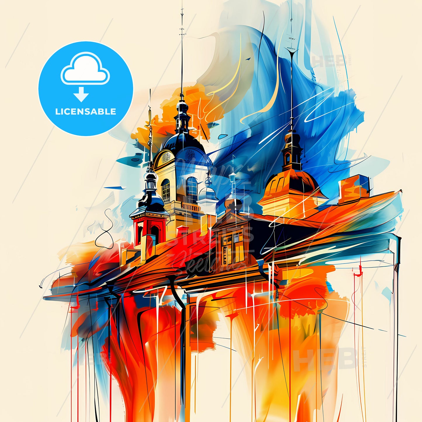 Vibrant Sundsvall, Sweden - A Painting Of A Building With A Colorful Background