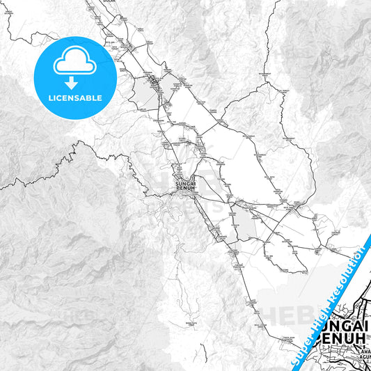 Sungai Penuh, Indonesia light map with streetnames, citynames and districts