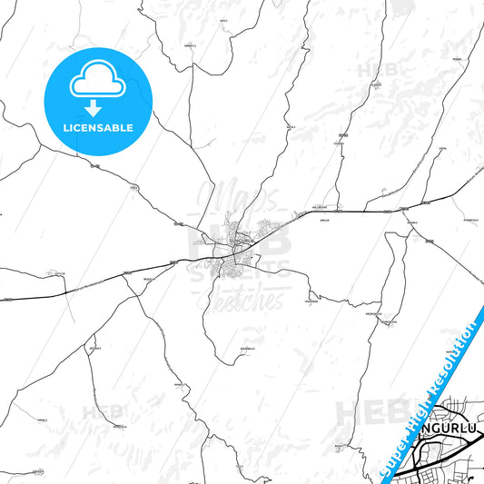Sungurlu, Turkey light map with streetnames, citynames and districts
