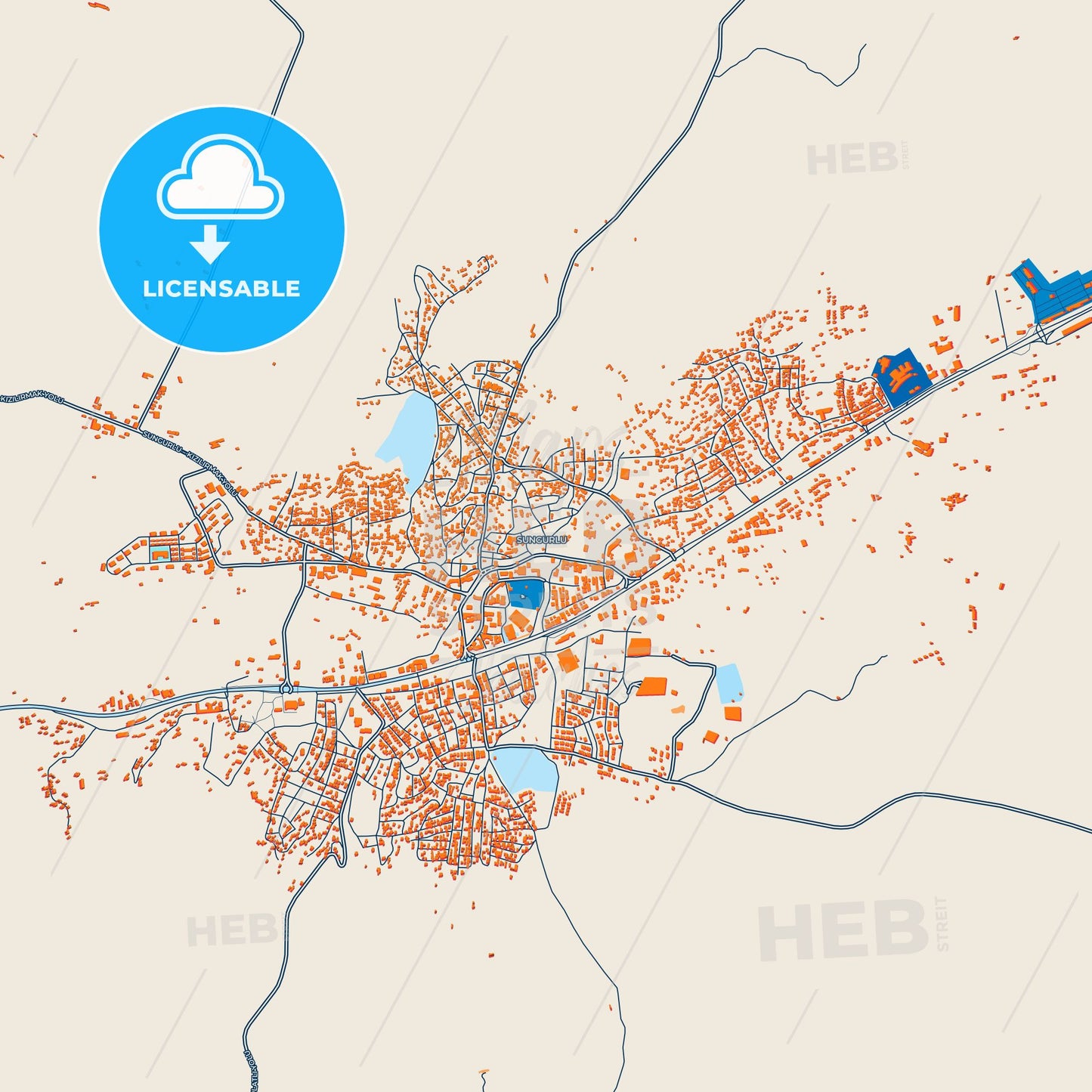 Colorful Sungurlu Street Map with Labels and Buildings