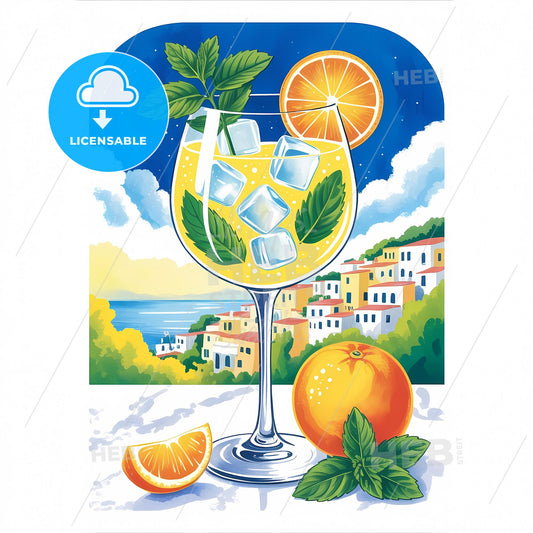 Sunlit Mediterranean Escape: Cocktail Bliss Over Terracotta Hills