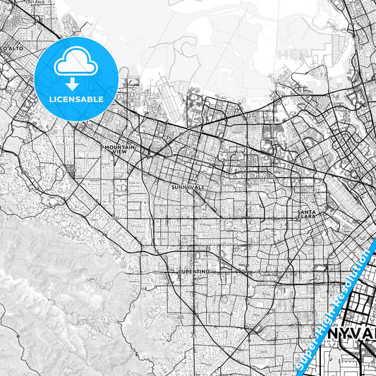 Sunnyvale, California light map with streetnames, citynames and districts
