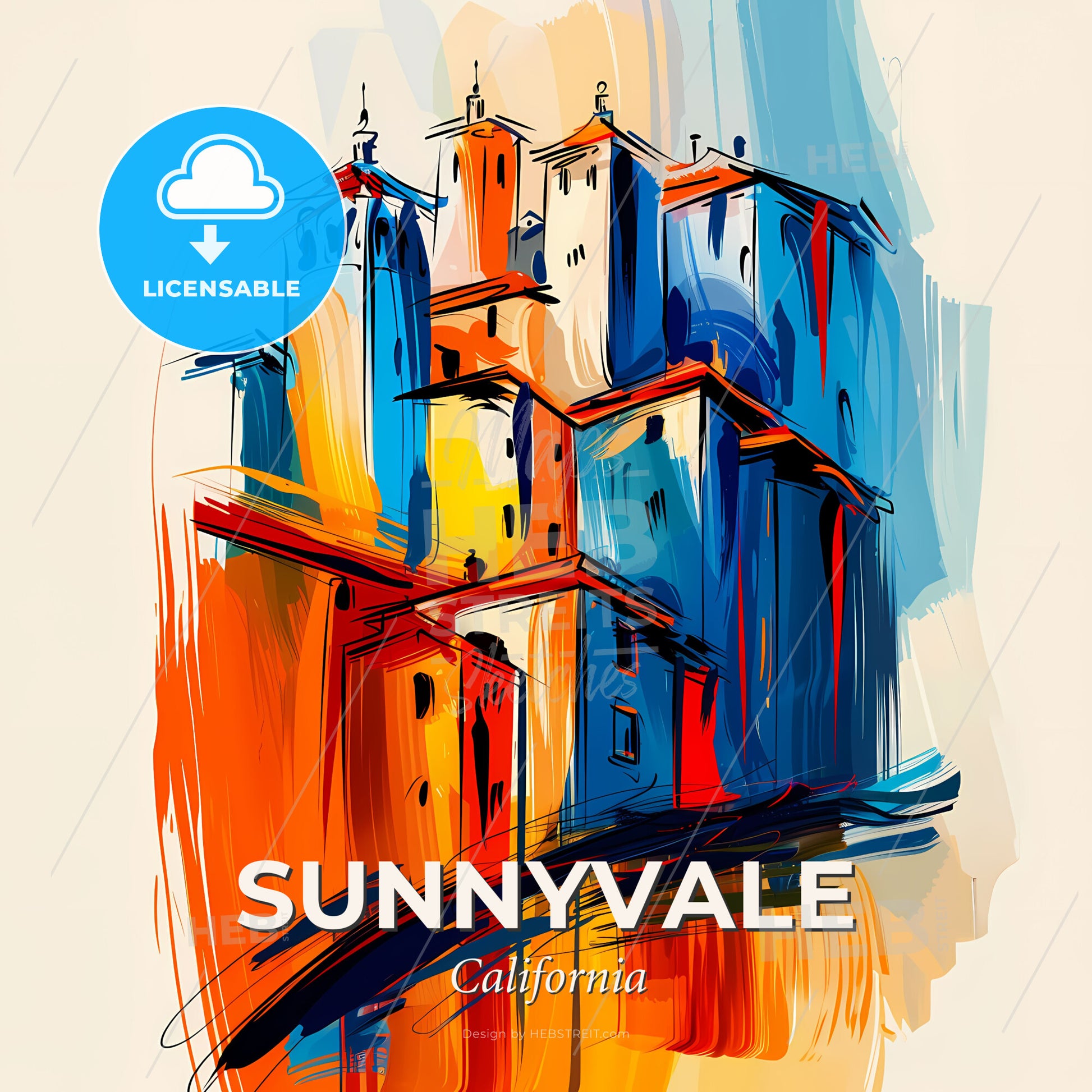 Vibrant Sunnyvale, California - A Colorful Painting Of Buildings - Square format print template