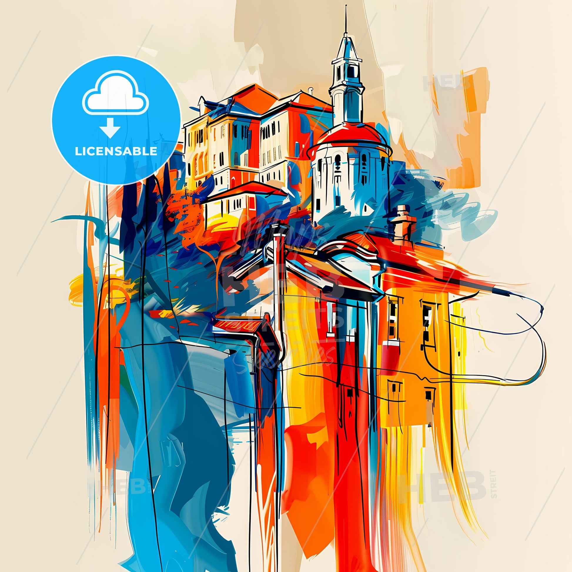 Vibrant Sunshine Coast, Australia - A Painting Of Buildings On A Hill