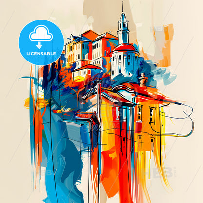 Vibrant Sunshine Coast, Australia - A Painting Of Buildings On A Hill