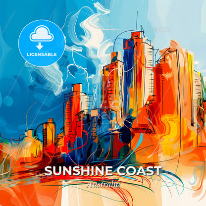 Vibrant Sunshine Coast, Australia - A Colorful Cityscape With Blue Sky And Clouds - Square format print template