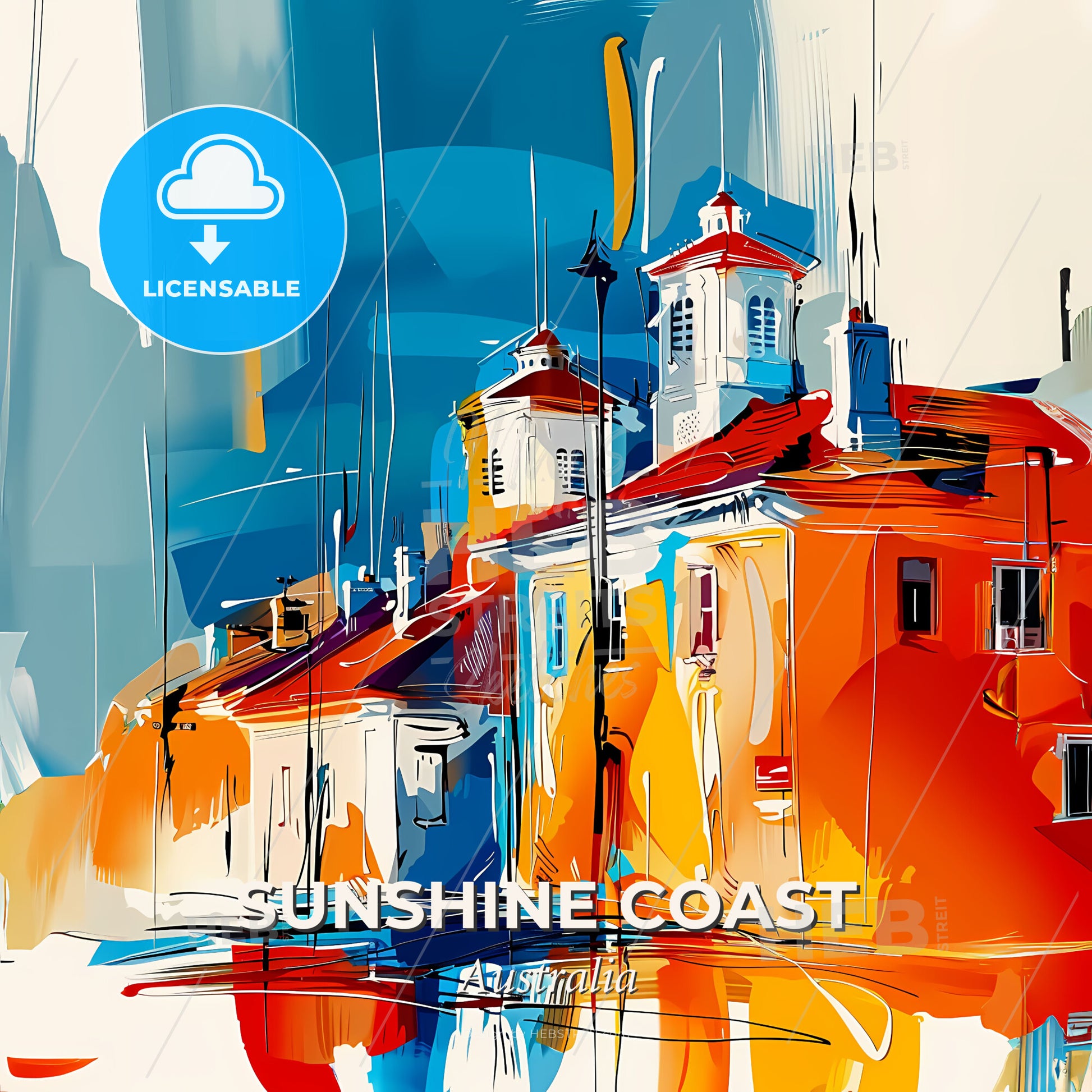 Vibrant Sunshine Coast, Australia - A Painting Of A Building - Square format print template