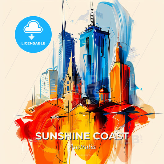 Vibrant Sunshine Coast, Australia - A Colorful Cityscape With Buildings And Spires - Square format print template