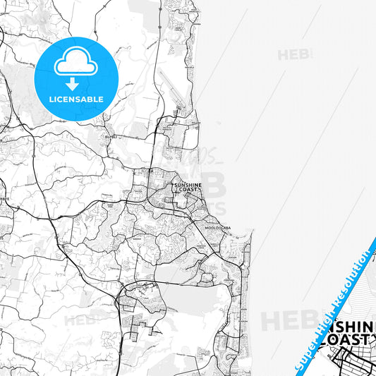 Sunshine Coast, Australia light map with streetnames, citynames and districts
