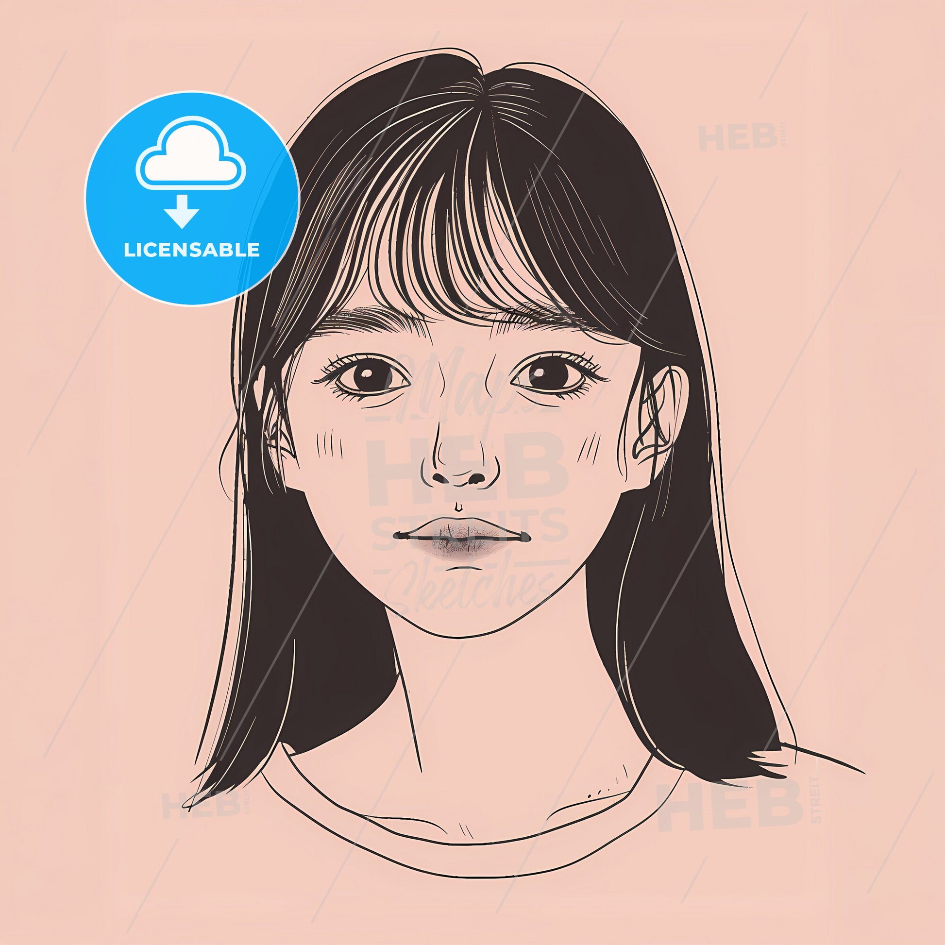 super simplistic line drawing of a Korean female with a round face - A drawing of a woman