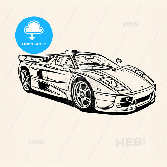 Supercar - A Black And White Drawing Of A Sports Car