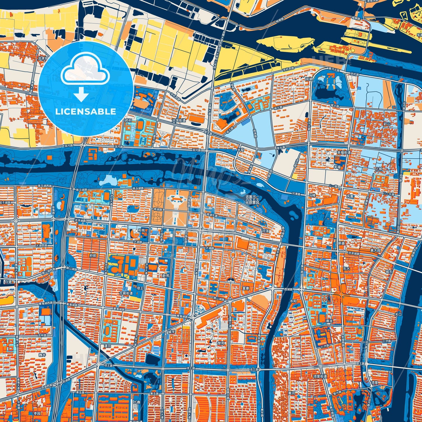 Colorful Suqian Street Map with Labels and Buildings