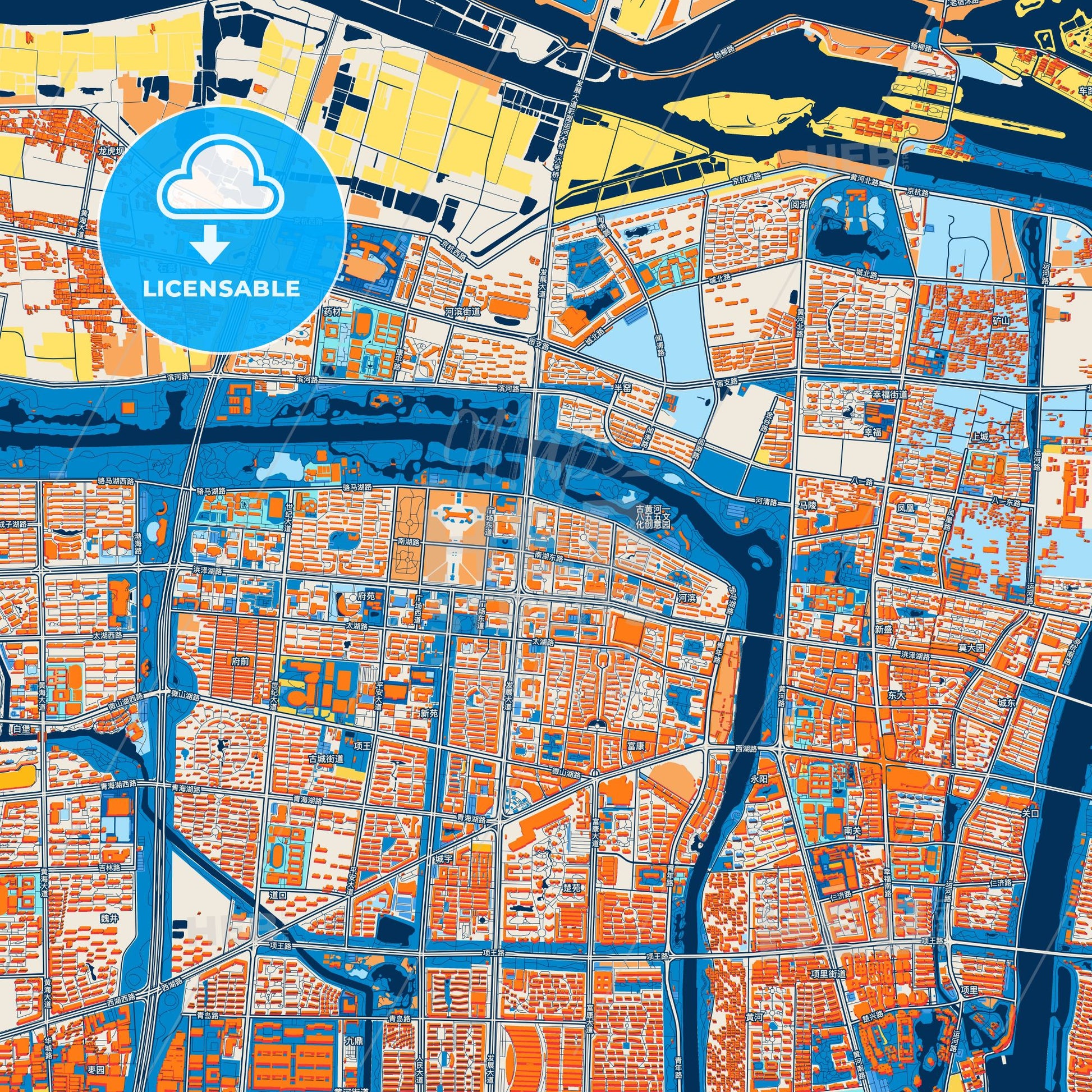 Colorful Suqian Street Map with Labels and Buildings