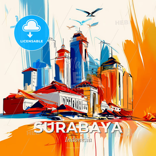 Vibrant Surabaya, Indonesia - A Painting Of A City - Square format print template
