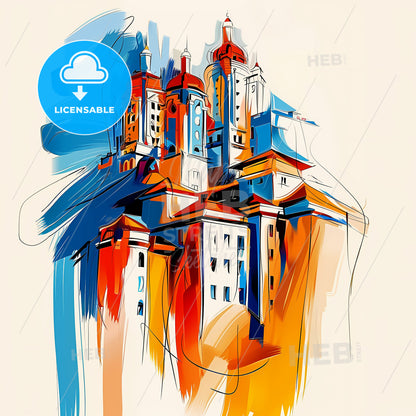 Vibrant Surabaya, Indonesia - A Colorful Drawing Of A Building