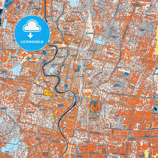 Colorful Surabaya Street Map with Labels and Buildings