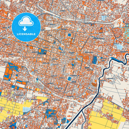 Colorful Surakarta Street Map with Labels and Buildings