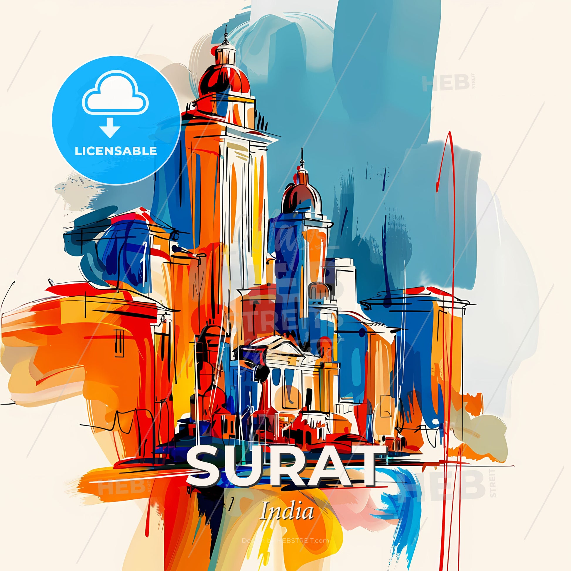Vibrant Surat, India - A Colorful Painting Of A Building - Square format print template