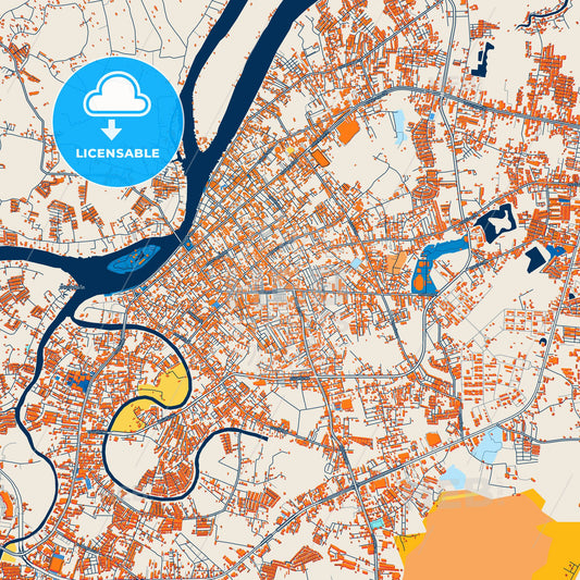 Colorful Surat Thani Street Map with Labels and Buildings