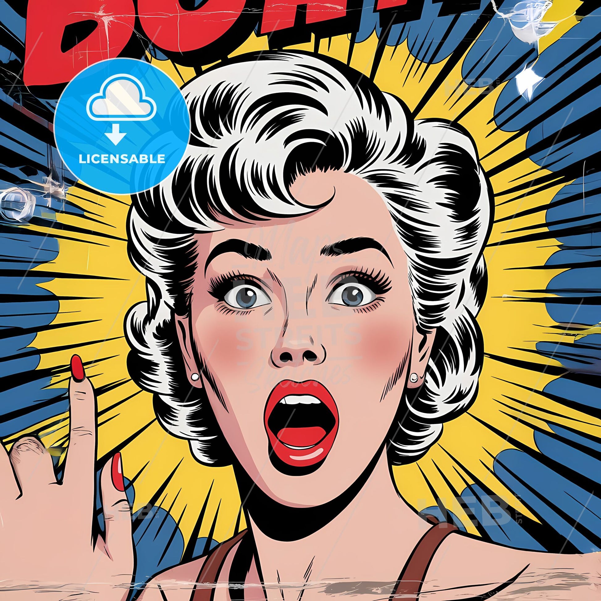 Surprise Explosion: Vintage Pop Art Portrait of a Shocked Beauty