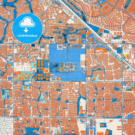 Colorful Surprise Street Map with Labels and Buildings