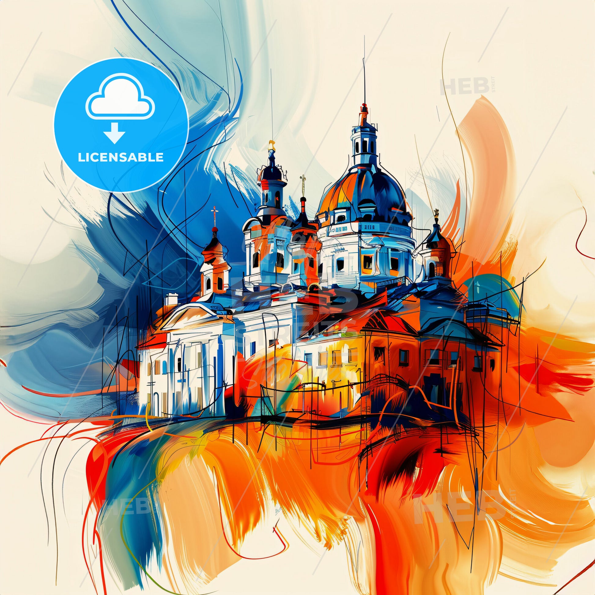 Vibrant Surrey, Canada - A Painting Of A Building With A Colorful Background