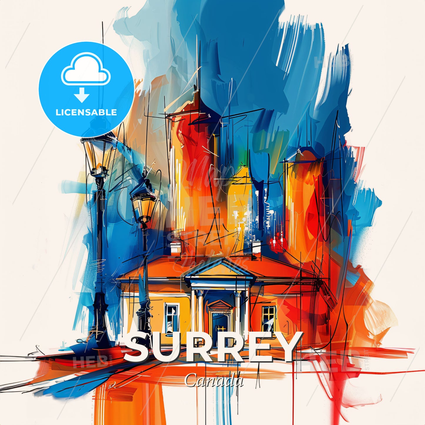 Vibrant Surrey, Canada - A Painting Of A Building - Square format print template