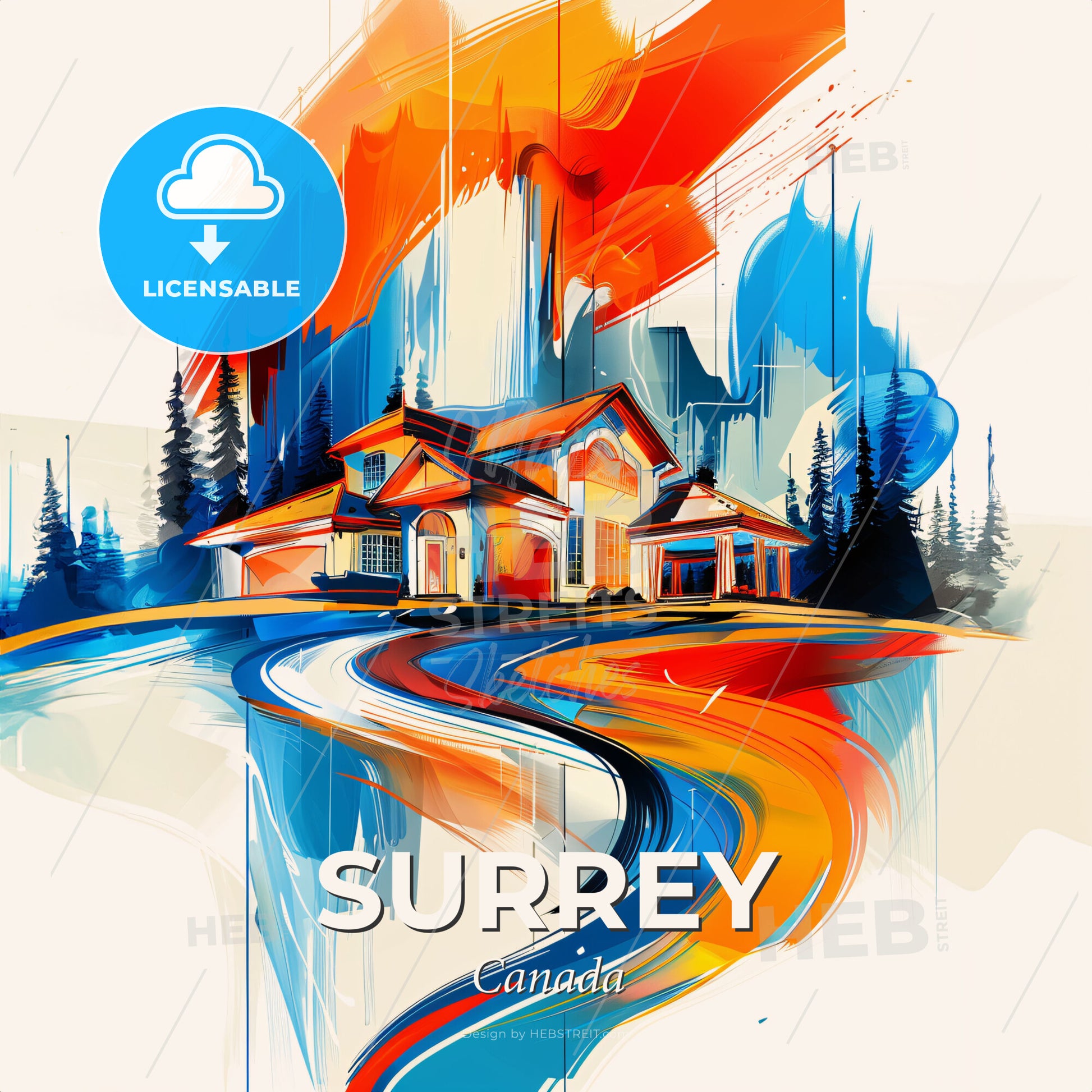 Vibrant Surrey, Canada - A House With Trees And A Road - Square format print template