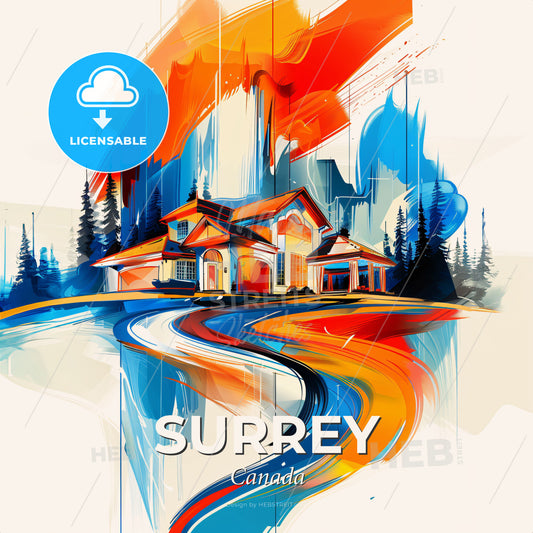 Vibrant Surrey, Canada - A House With Trees And A Road - Square format print template