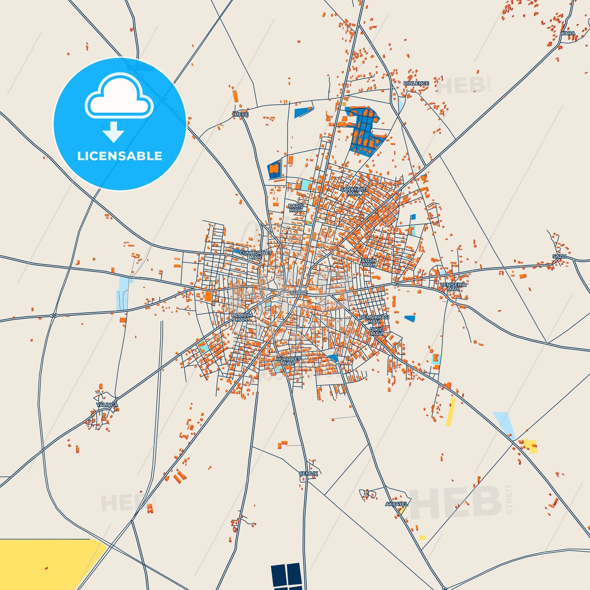 Colorful Suruç Street Map with Labels and Buildings