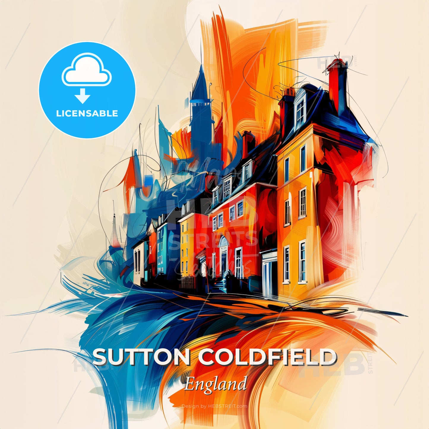 Vibrant Sutton Coldfield, England - A Colorful Painting Of Buildings - Square format print template