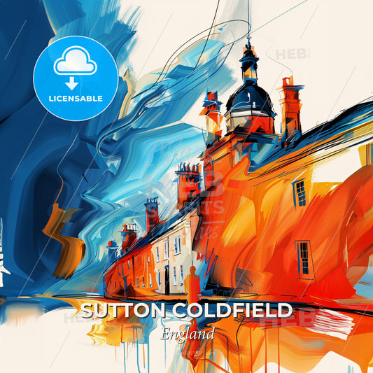 Vibrant Sutton Coldfield, England - A Painting Of A Building With A Blue And White Background - Square format print template