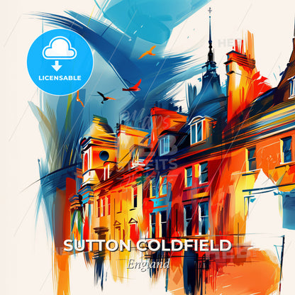 Vibrant Sutton Coldfield, England - A Painting Of A Skyline With A Colorful Building - Square format print template