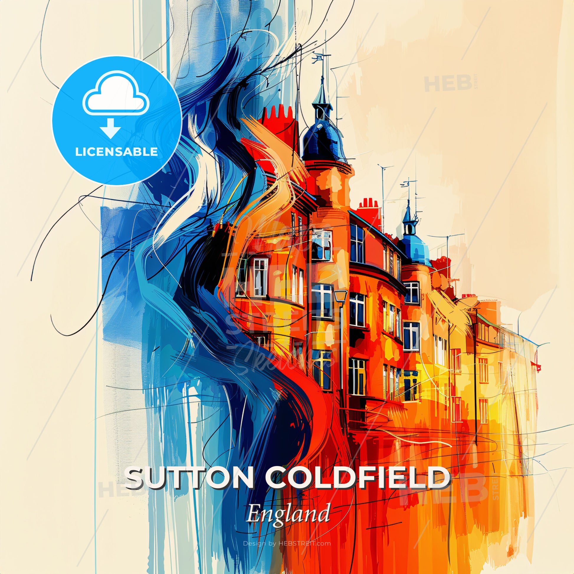 Vibrant Sutton Coldfield, England - A Painting Of A Building - Square format print template