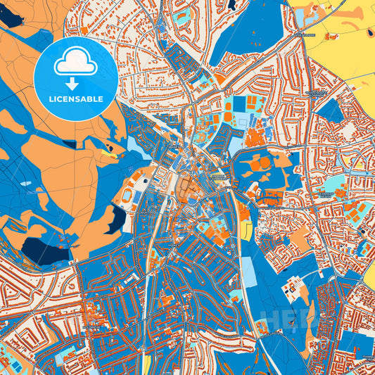 Colorful Sutton Coldfield Street Map with Labels and Buildings