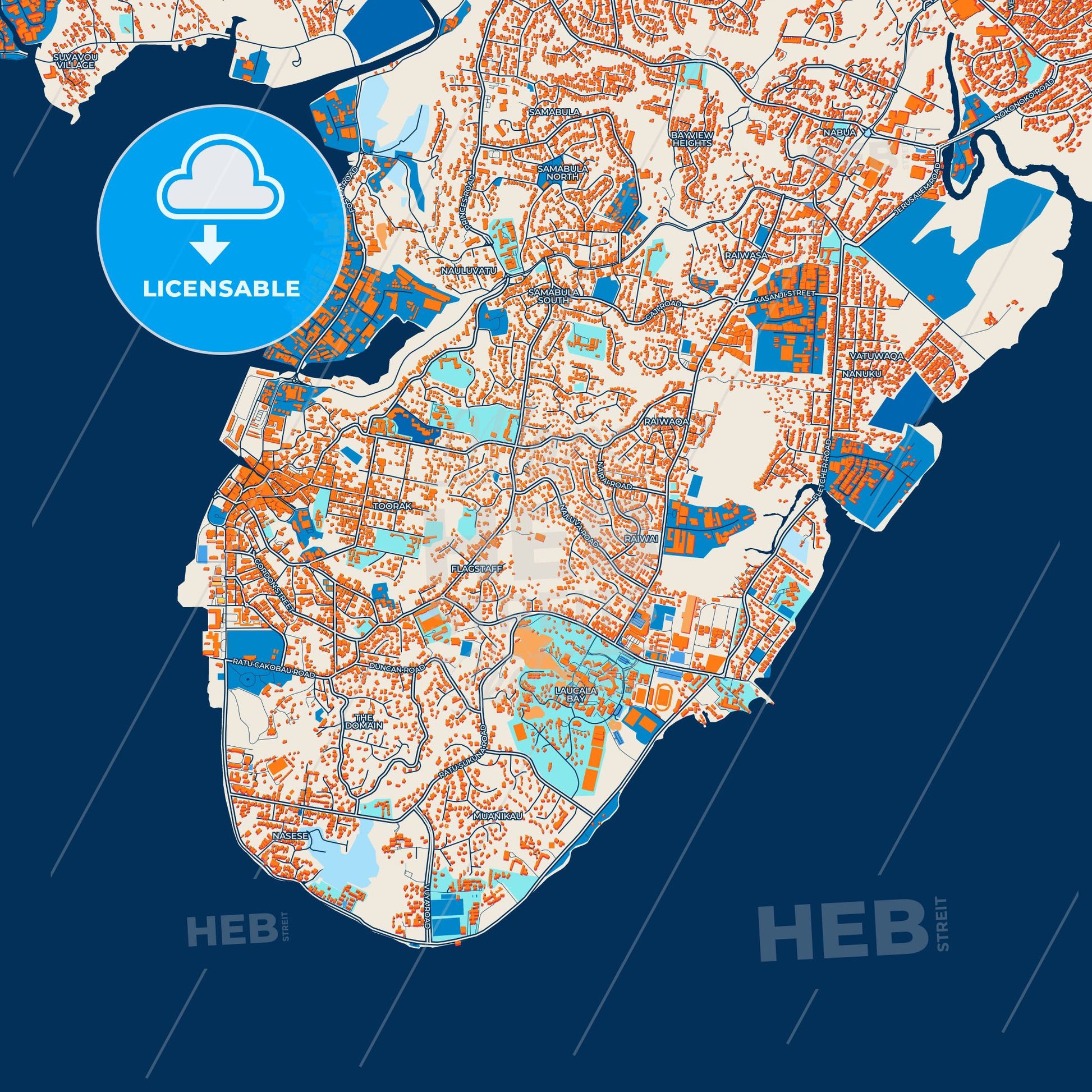 Colorful Suva Street Map with Labels and Buildings