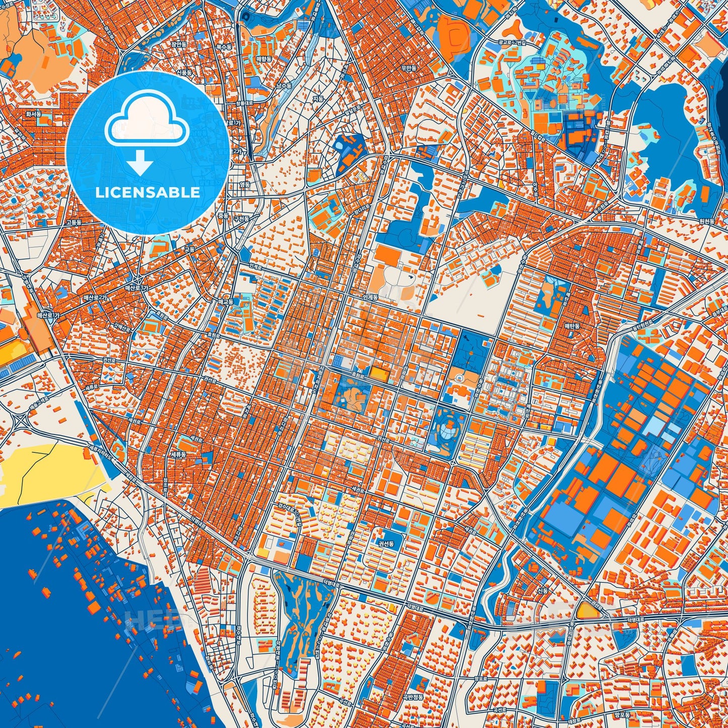 Colorful Suwon Street Map with Labels and Buildings