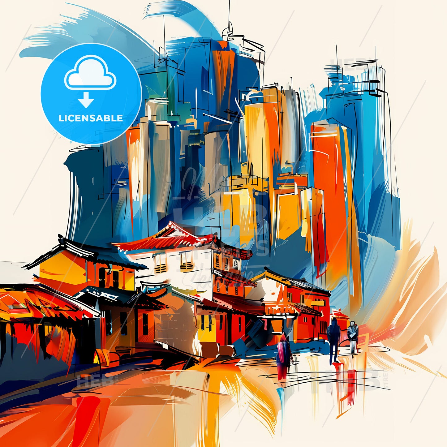 Vibrant Suwon, South Korea - A Painting Of A City