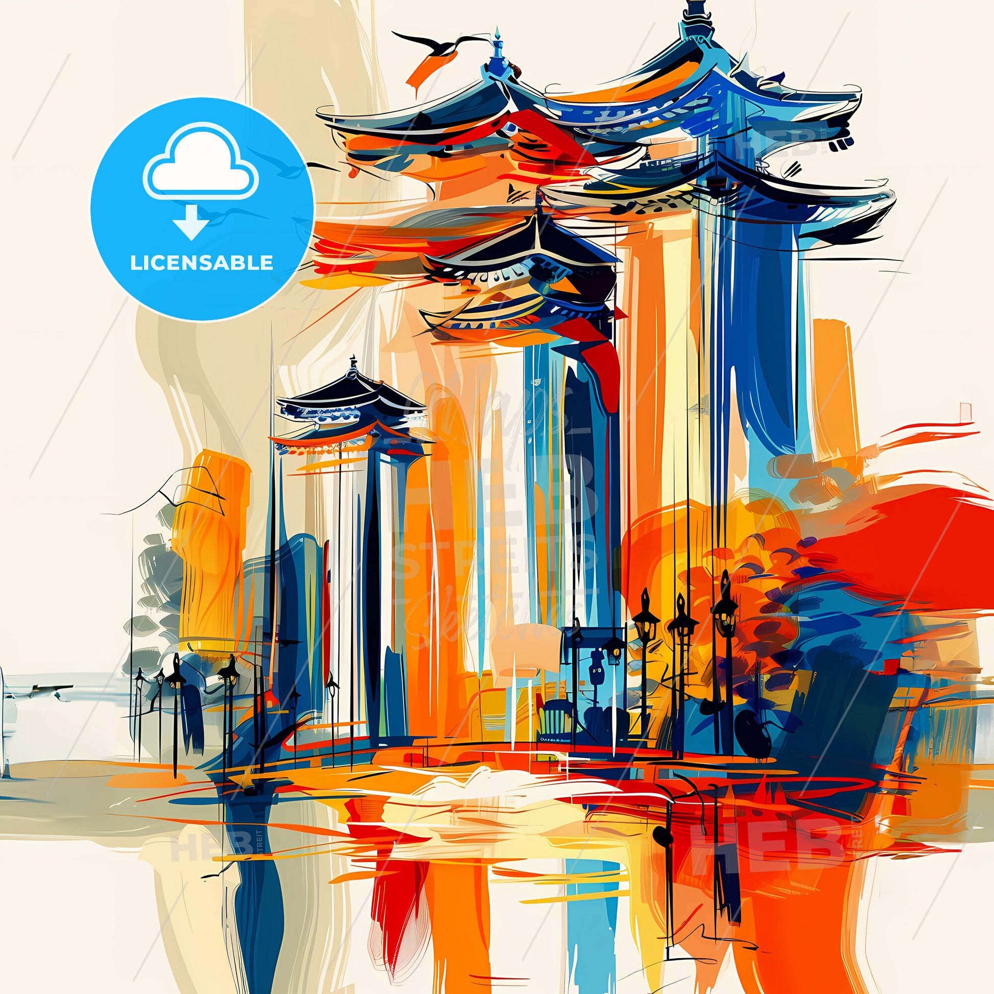 Vibrant Suwon, South Korea - A Painting Of A Colorful Building