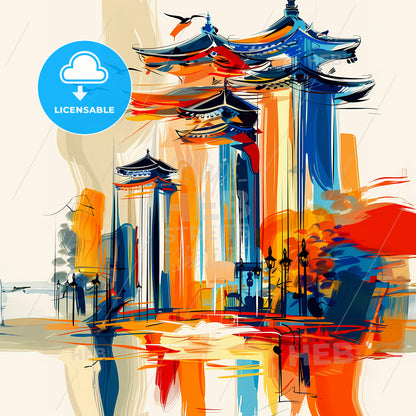 Vibrant Suwon, South Korea - A Painting Of A Colorful Building