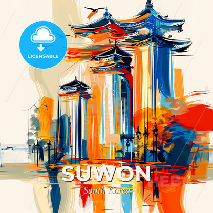 Vibrant Suwon, South Korea - A Painting Of A Colorful Building - Square format print template